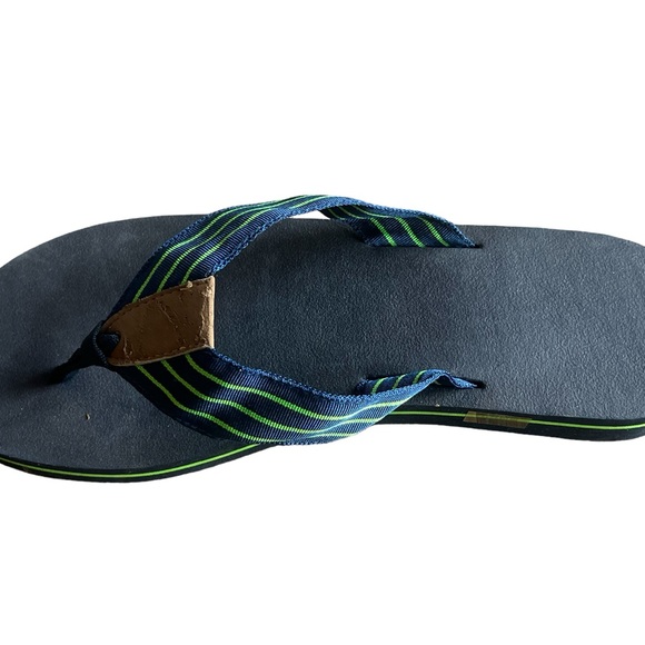 Navy Blue And Green Stripe Ribbon Flip Flop Sandals - Picture 4 of 11